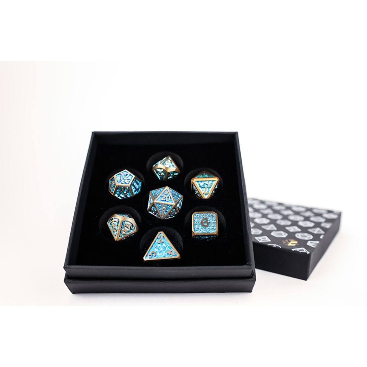 LPG Dice RPG Set Draco Bright Blue/Brass