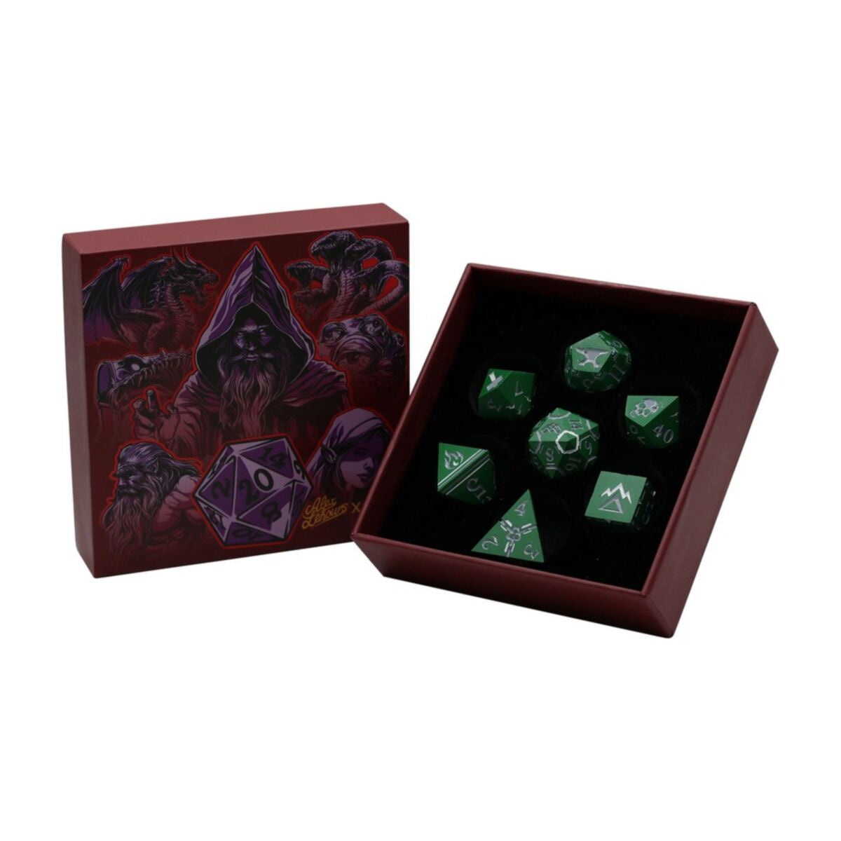 LPG Dice Warrior RPG Set Green/Silver